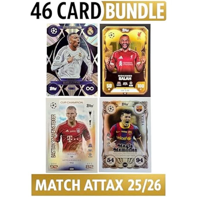 rayihni SUPER RARE 46-CARD BUNDLE: MBAPPE, SALAH, SCHWEINSTEIGER, VILLA +42 BONUS CARDS  MATCH ATTAX 2025/2026 (25/26)  FOOTBALL TRADING CARDS - Image 5